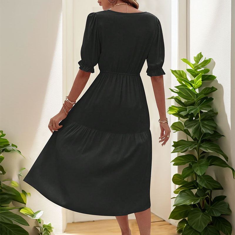 Glowwom Pleated V-Neck Dress
