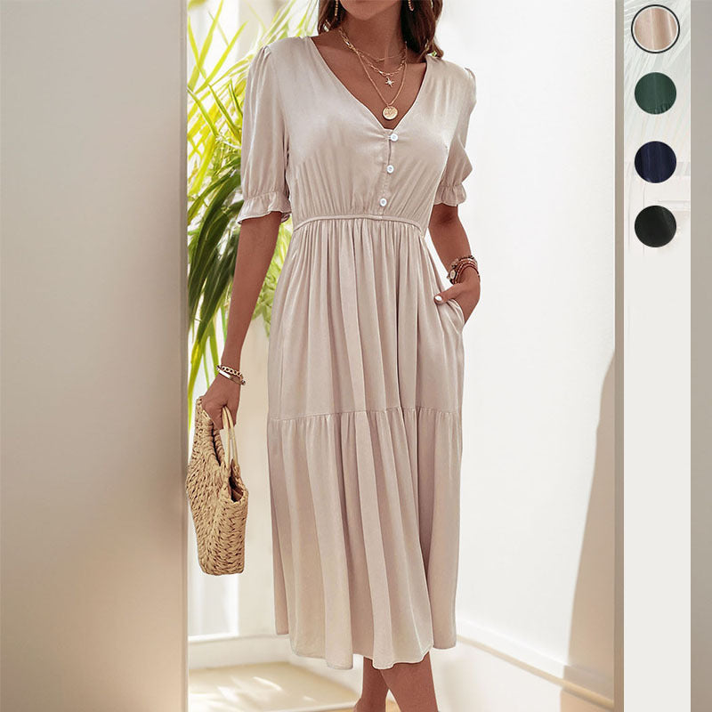 Glowwom Pleated V-Neck Dress