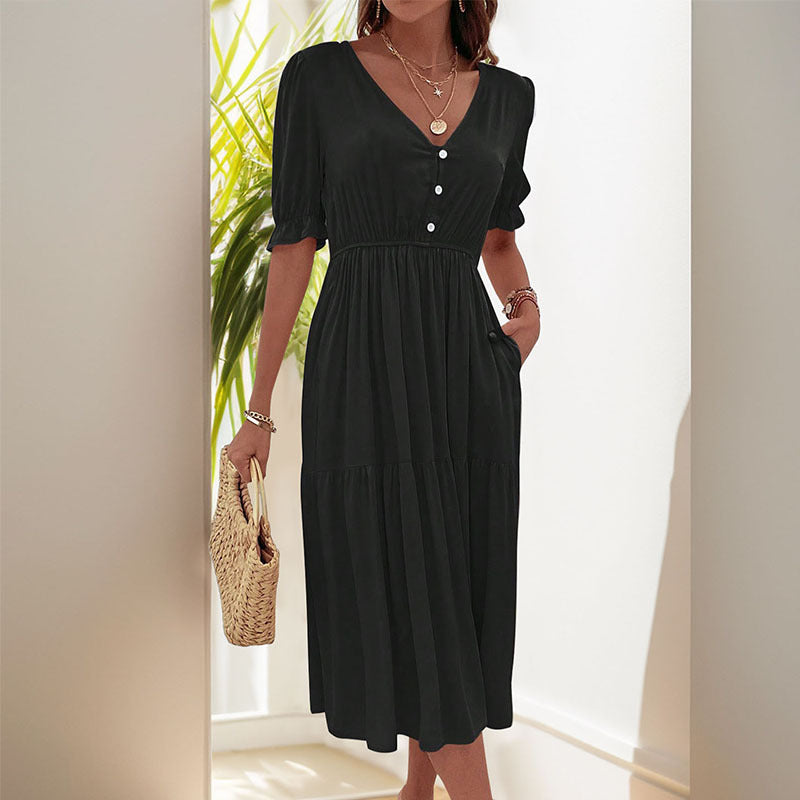 Glowwom Pleated V-Neck Dress