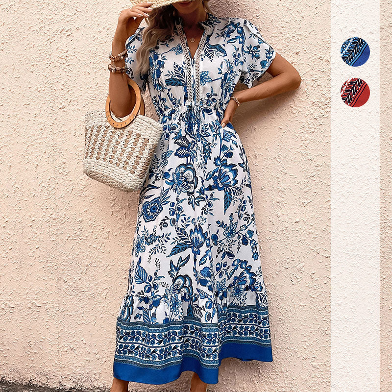 Glowwom Floral Short Sleeve Maxi Dress