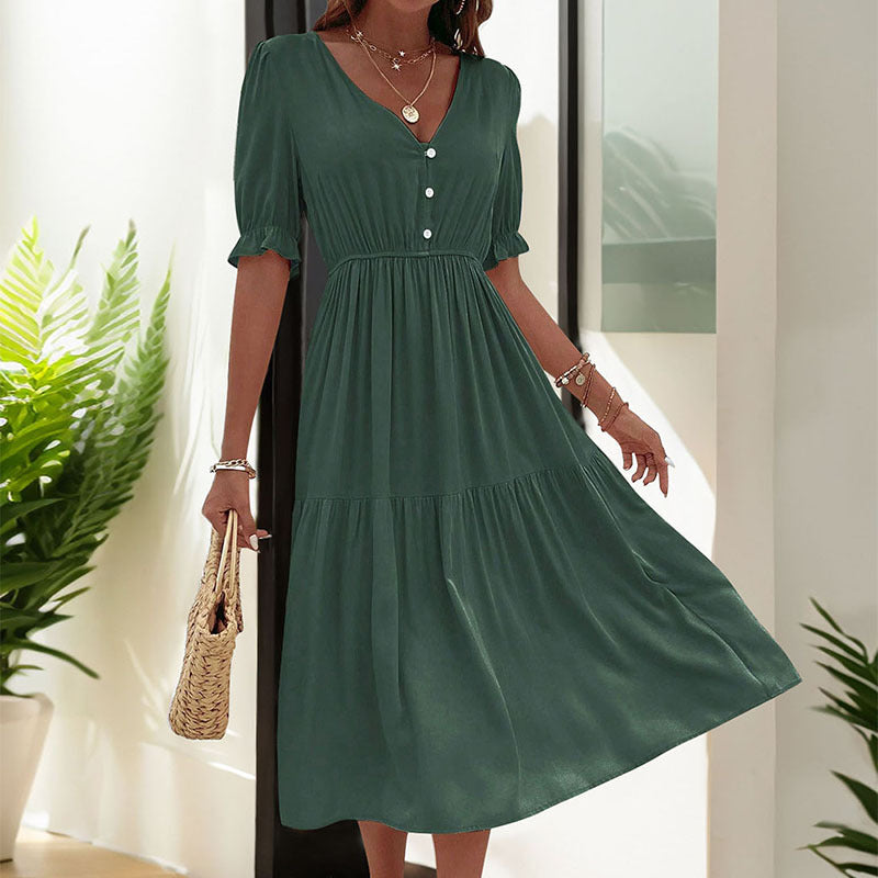 Glowwom Pleated V-Neck Dress
