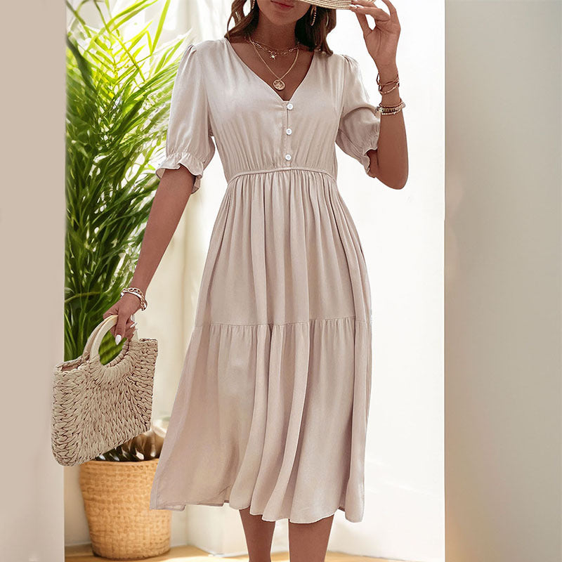 Glowwom Pleated V-Neck Dress