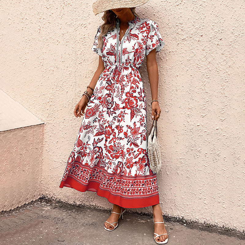 Glowwom Floral Short Sleeve Maxi Dress