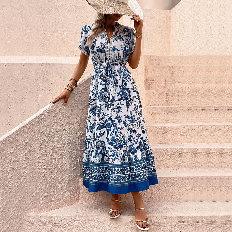 Glowwom Floral Short Sleeve Maxi Dress