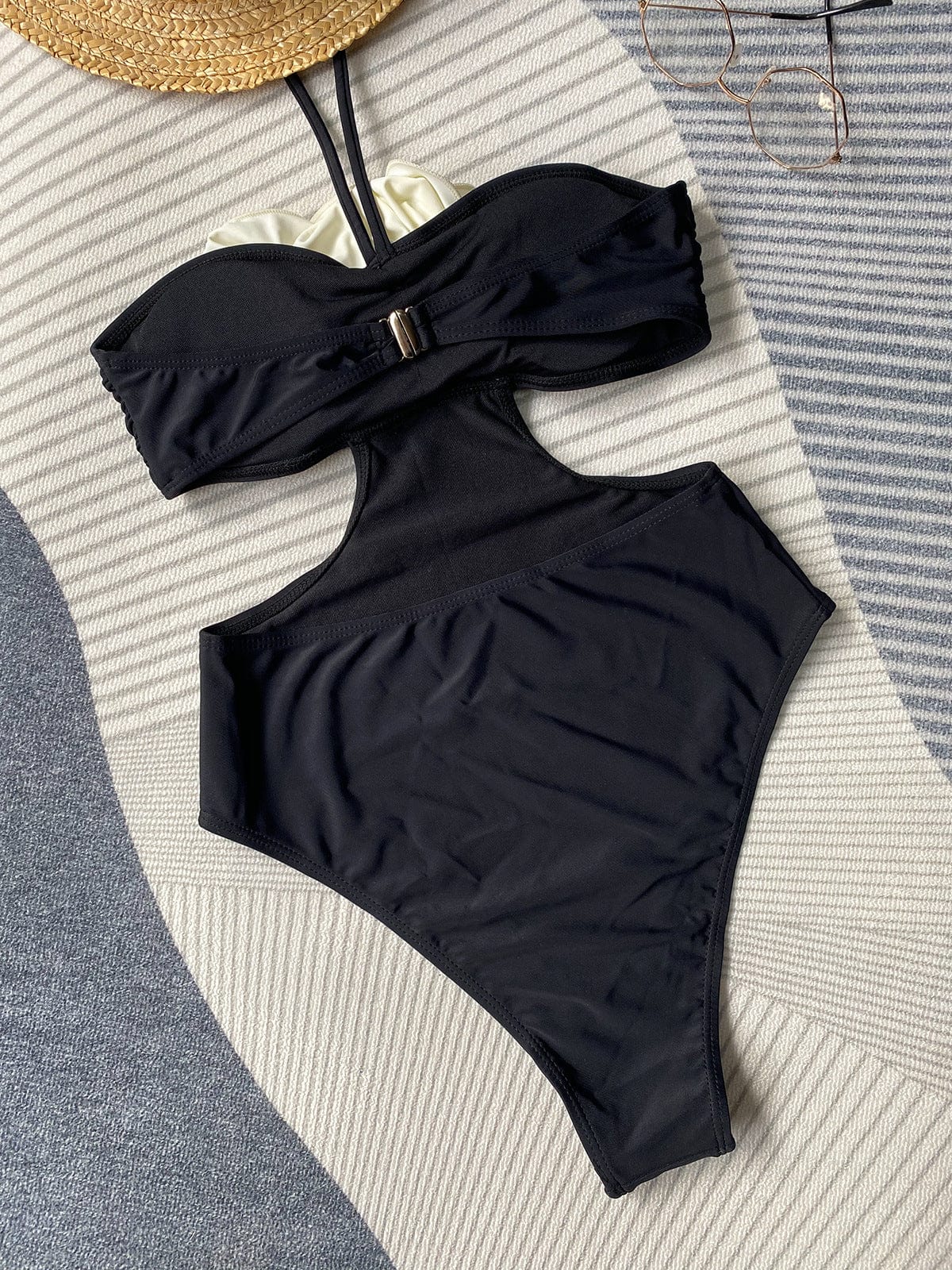 Sexy three-dimensional flower color block one-piece swimsuit