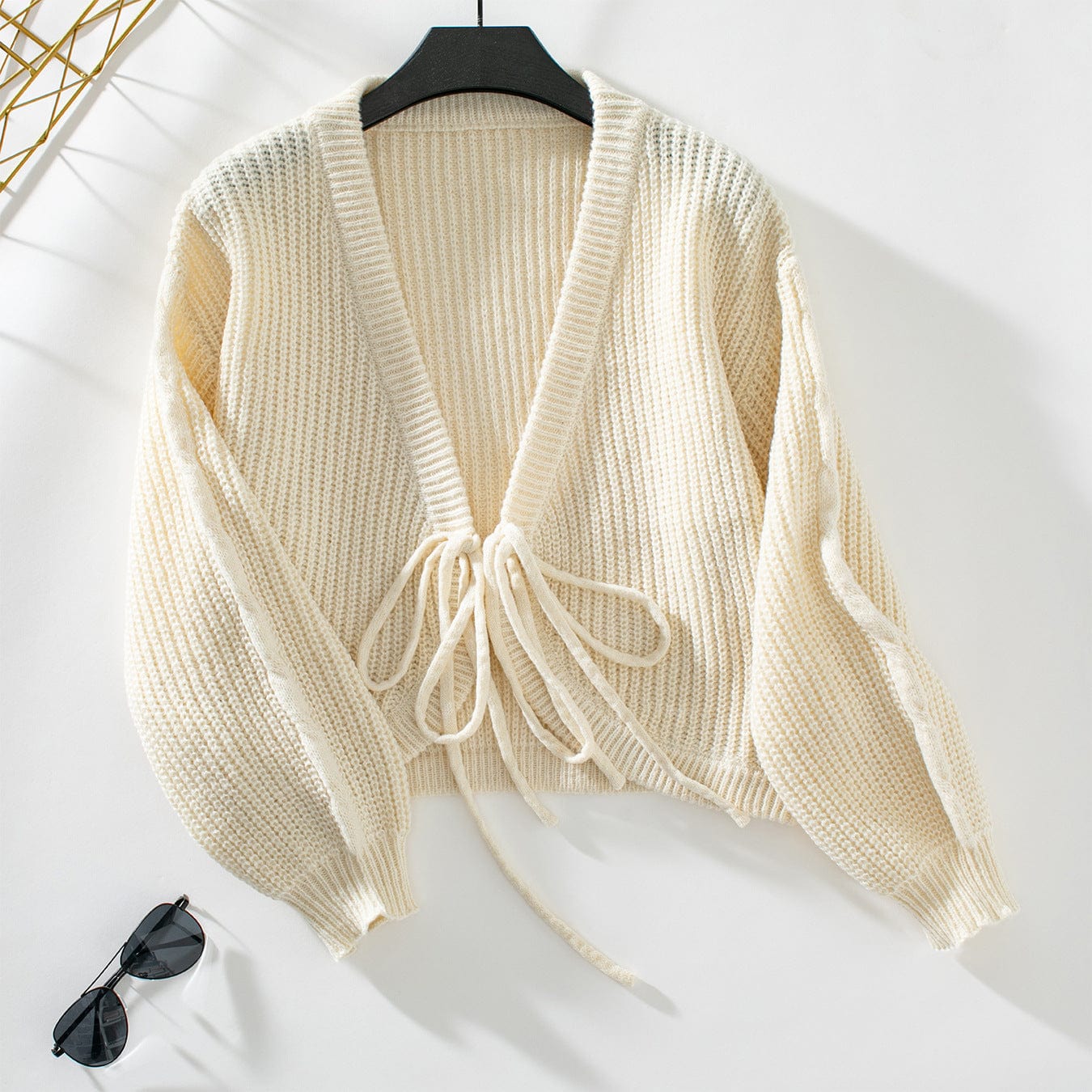 V-Neck Tie Cardigan Sweater