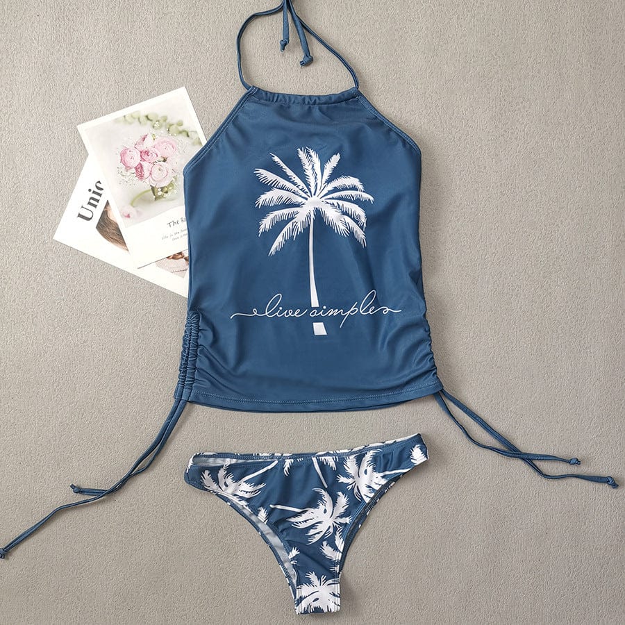 Coconut Tree Print Halter Neck Two-piece Swimsuit Set