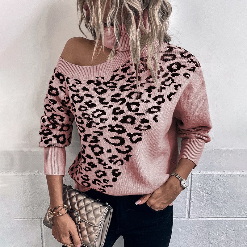 Leopard print turtleneck sweater in various styles including wool, vest, striped, tunic, crop, chunky, cropped, orange, and under sweater designs