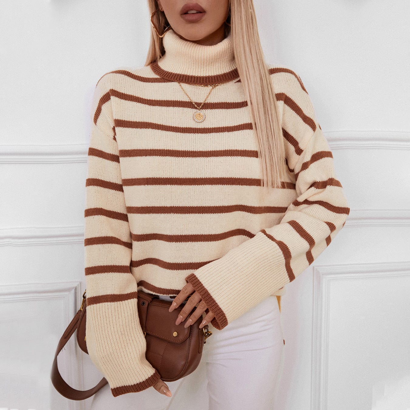 Striped turtleneck sweater