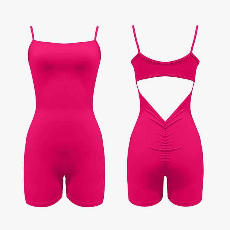 Glowwom hollow V-waist pleated yoga jumpsuit