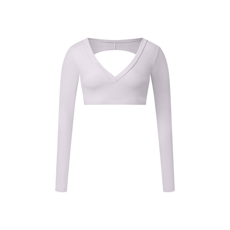 Glowwom Open Back Deep V Neck Long Sleeve Top