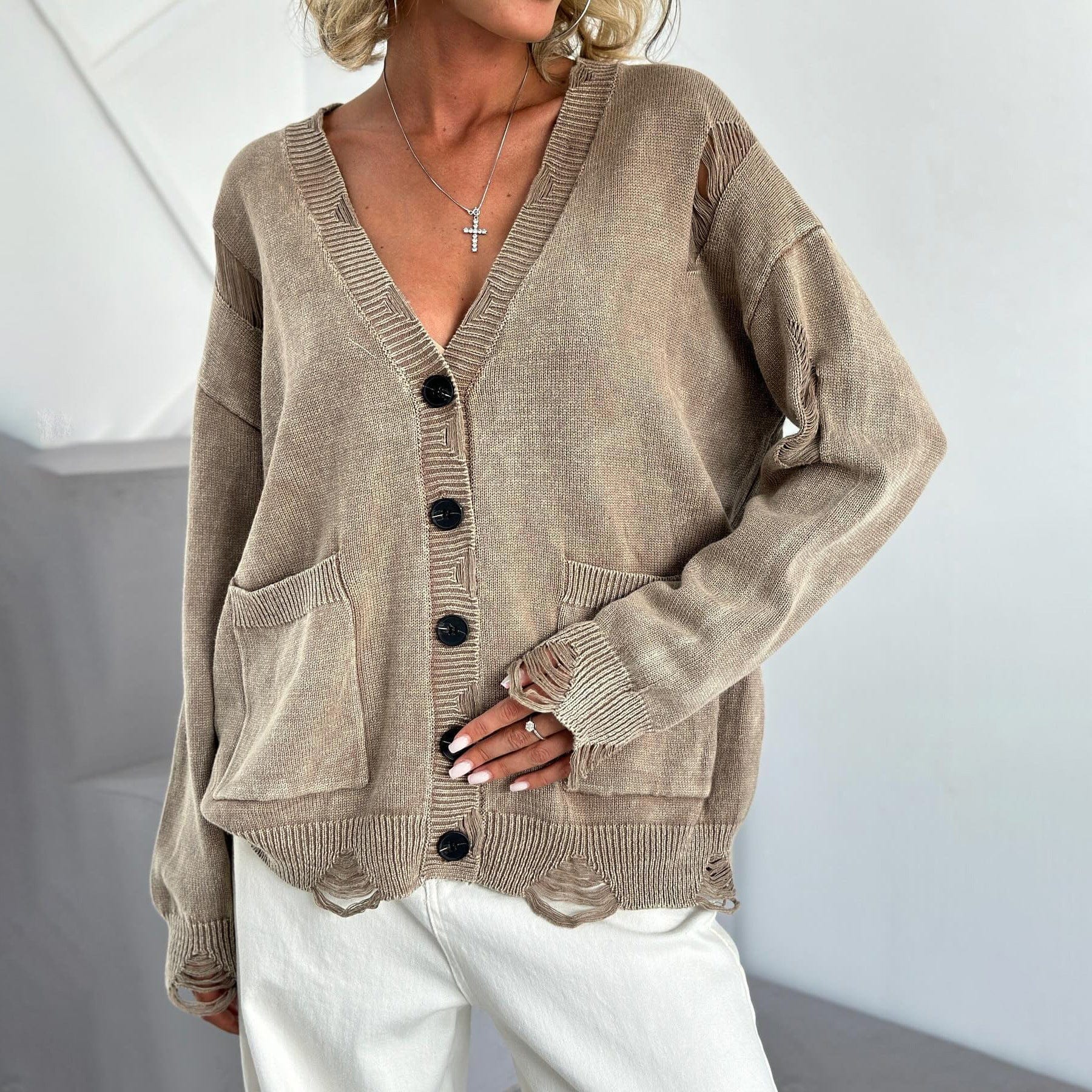 Distressed Vintage Washed Wool Cardigan