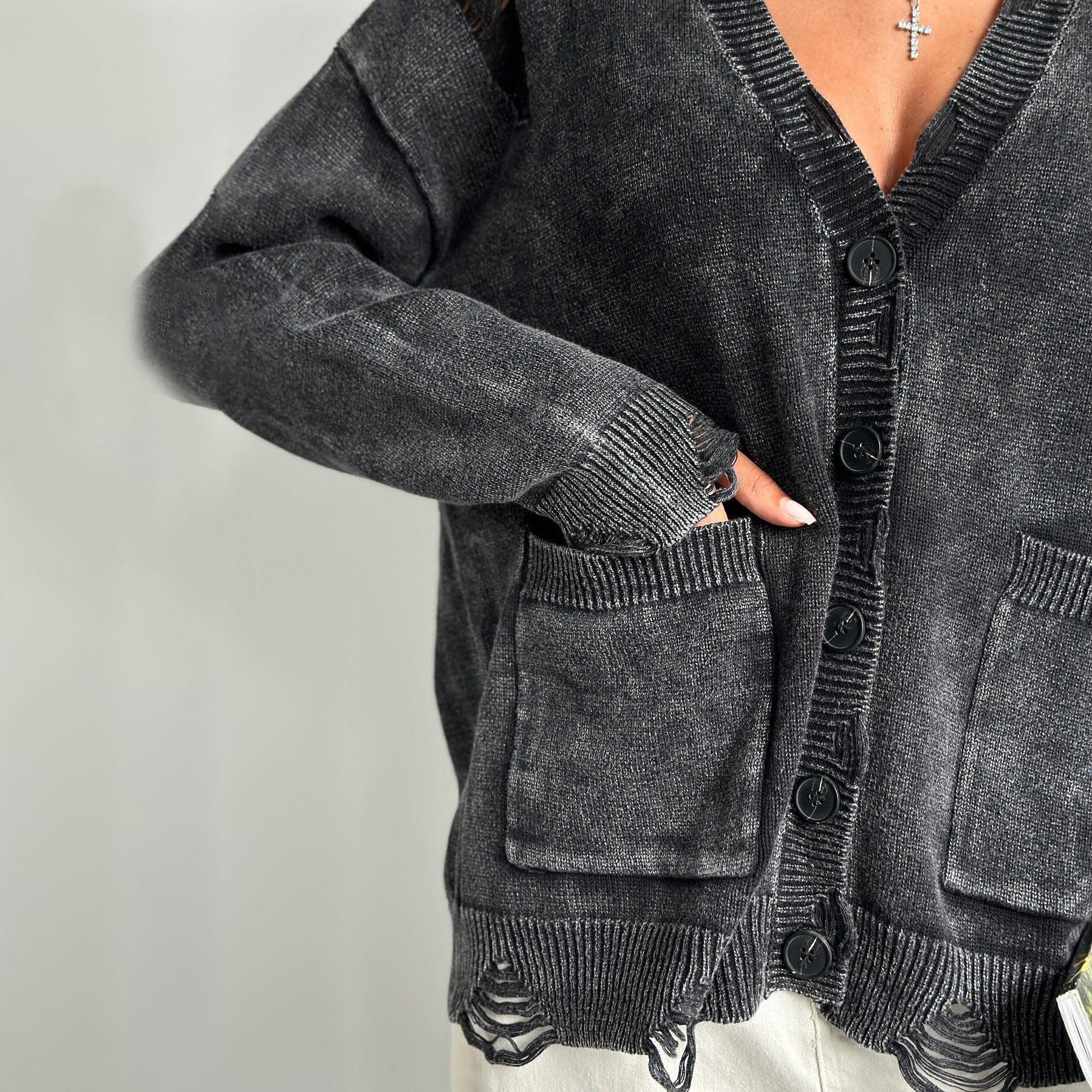 Distressed Vintage Washed Wool Cardigan