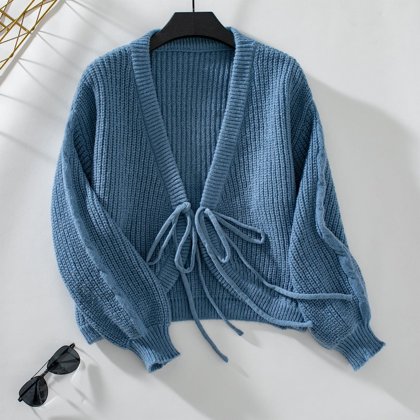 V-Neck Tie Cardigan Sweater