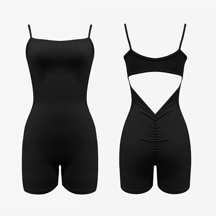 Glowwom hollow V-waist pleated yoga jumpsuit