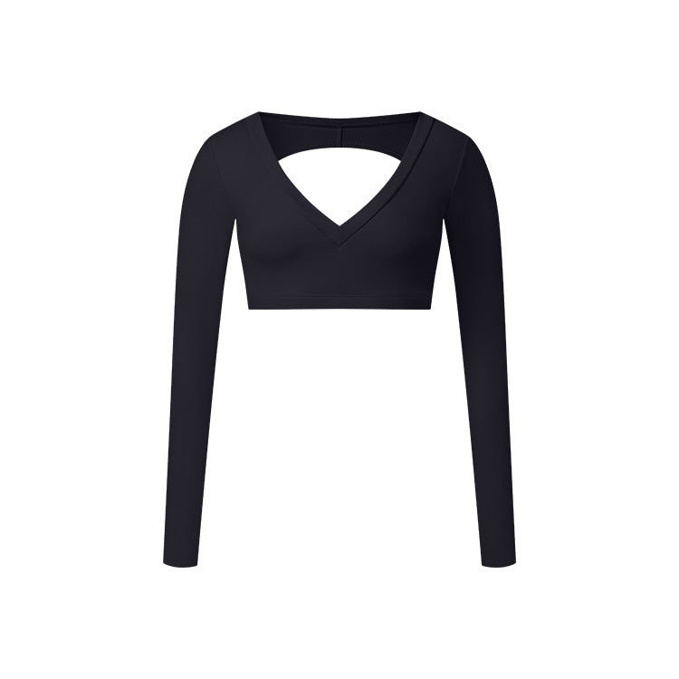 Glowwom Open Back Deep V Neck Long Sleeve Top