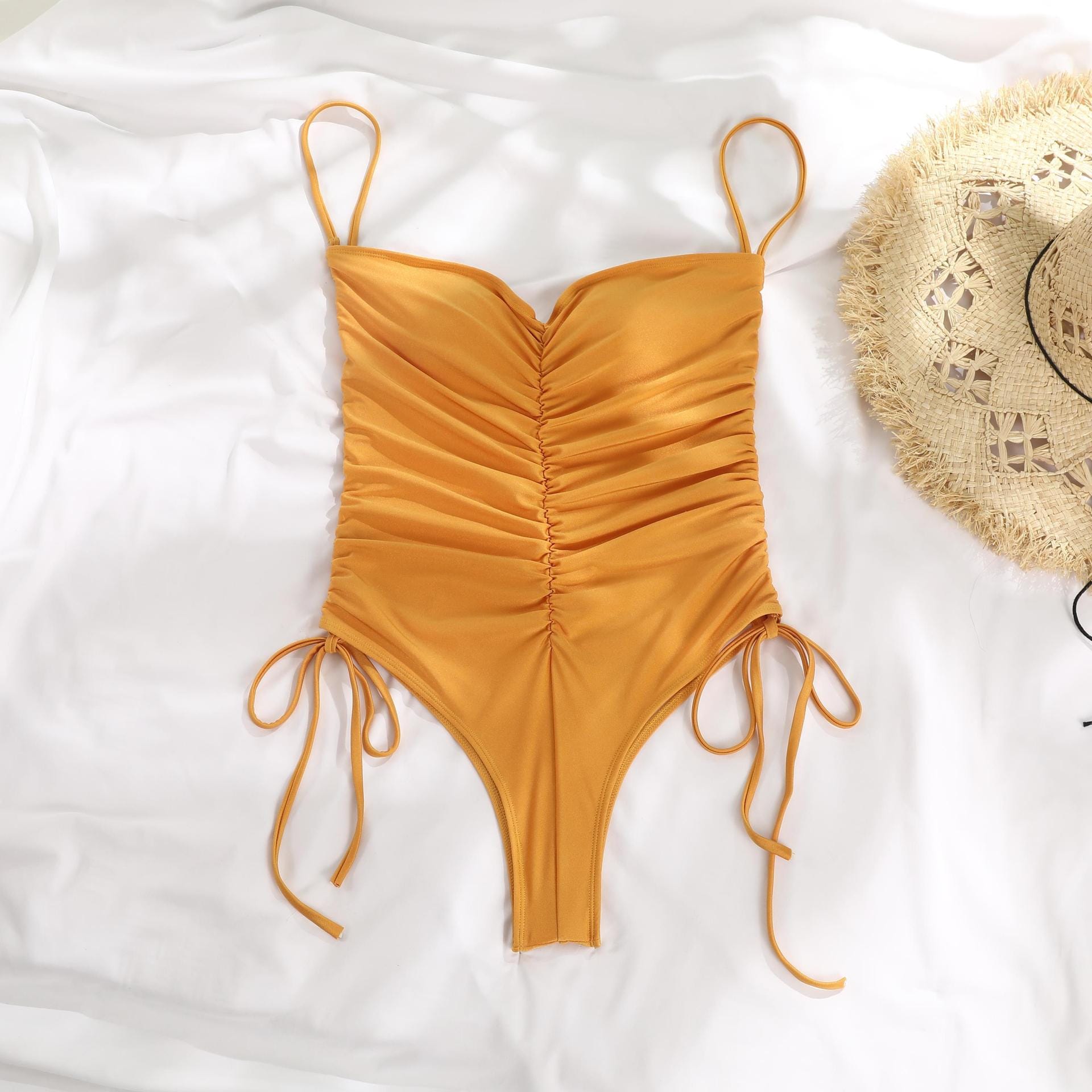 One piece swimsuit solid color sexy strappy bikini