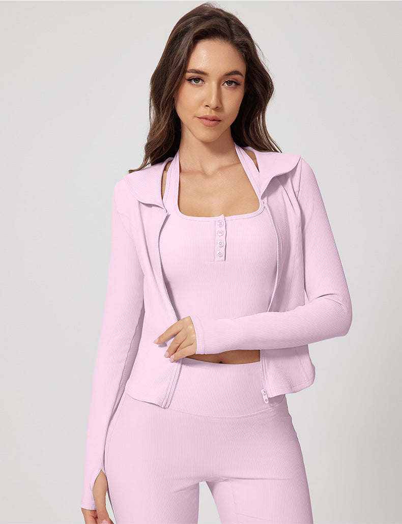 Glowwom Ribbed Zip Long Sleeve Jacket