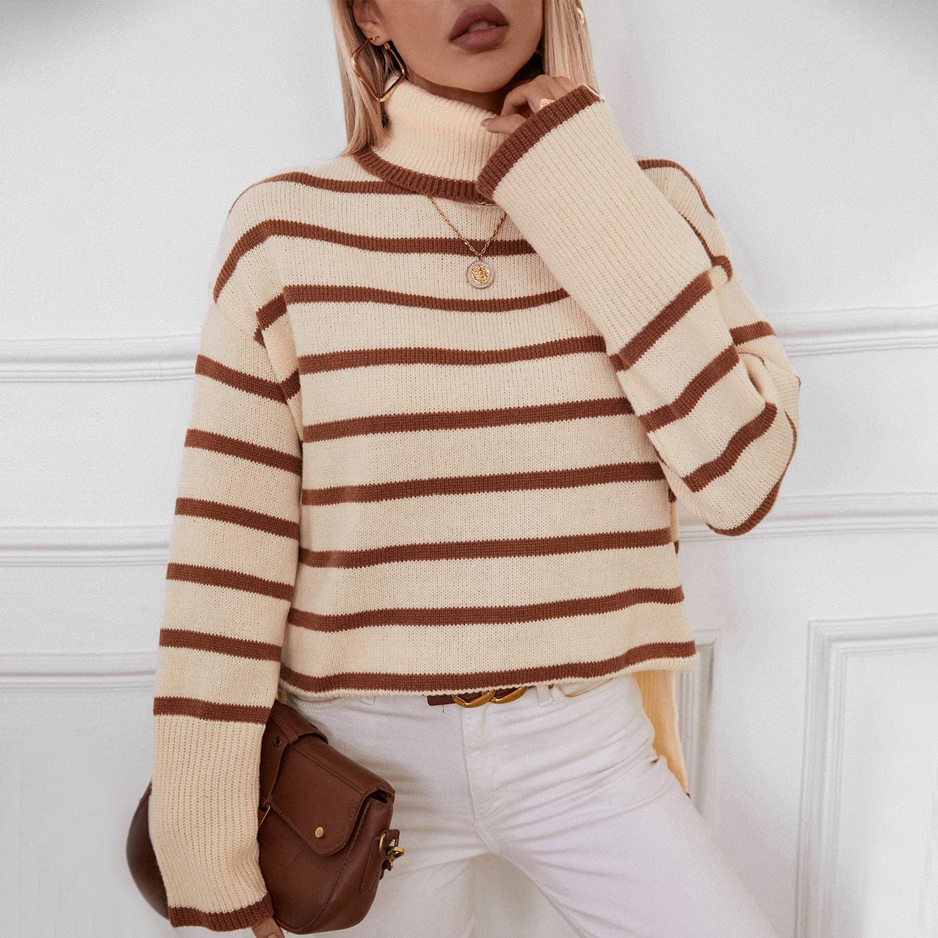 Striped turtleneck sweater