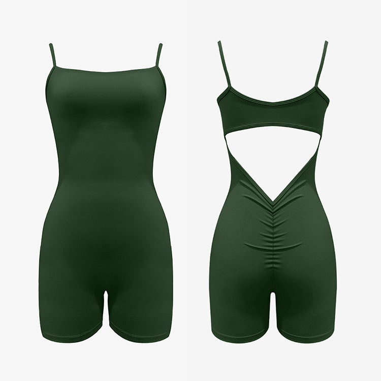 Glowwom hollow V-waist pleated yoga jumpsuit