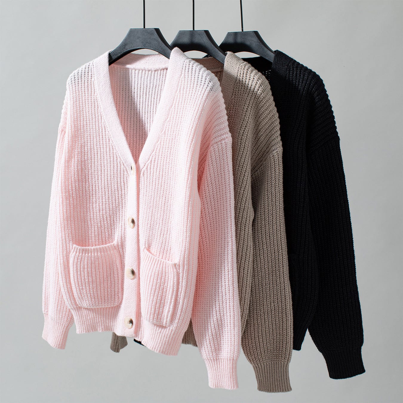 V Neck Lantern Sleeve Cardigan