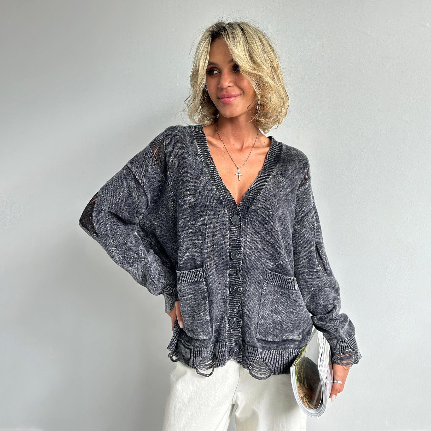 Distressed Vintage Washed Wool Cardigan