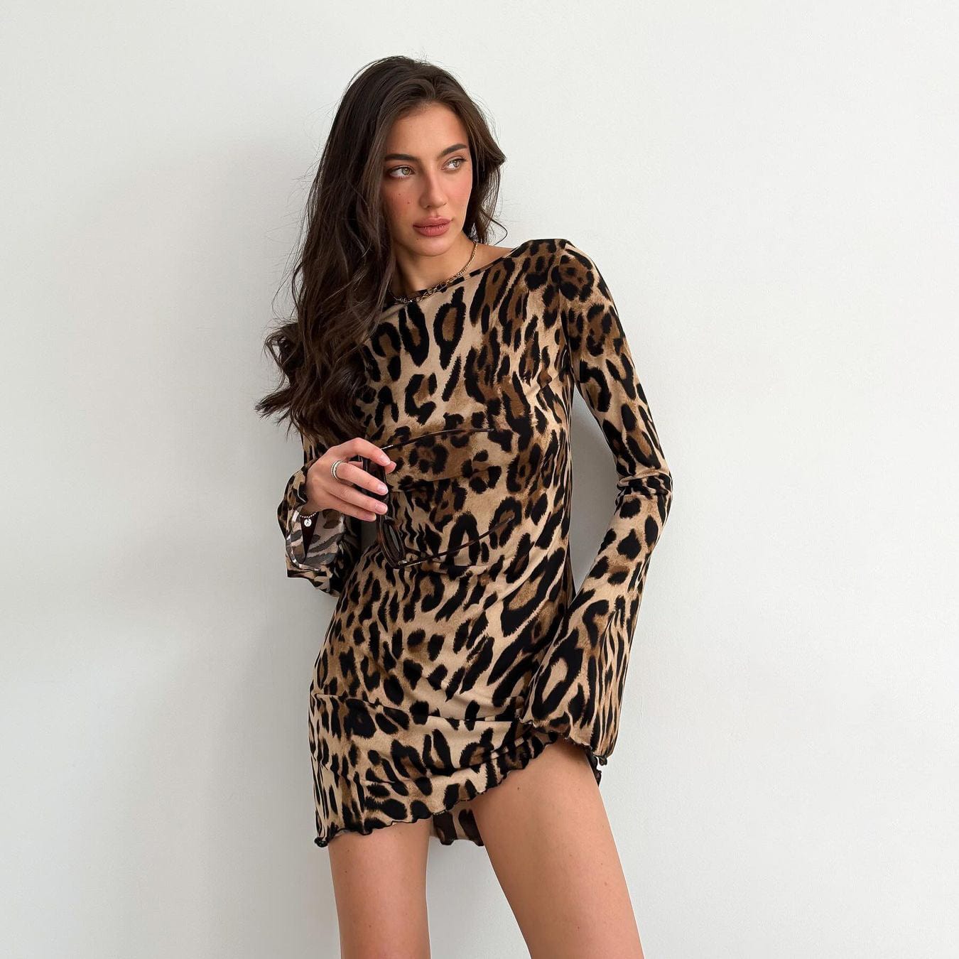 Glowwom leopard print mini dress in various styles including satin red and pink options